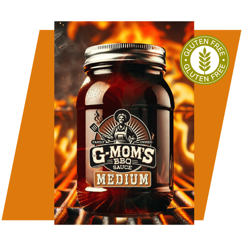 GMoms medium bbq sauce on a firey grill.